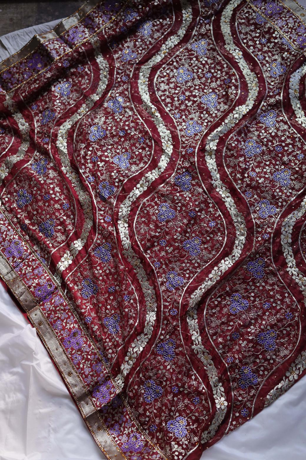 MAROON COLOUR WITH PURPLE COLOR MEENAKARI DESIGN PURE KIMKHAB BANARASI GHARARA