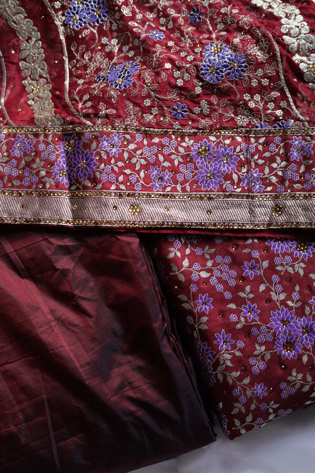MAROON COLOUR WITH PURPLE COLOR MEENAKARI DESIGN PURE KIMKHAB BANARASI GHARARA