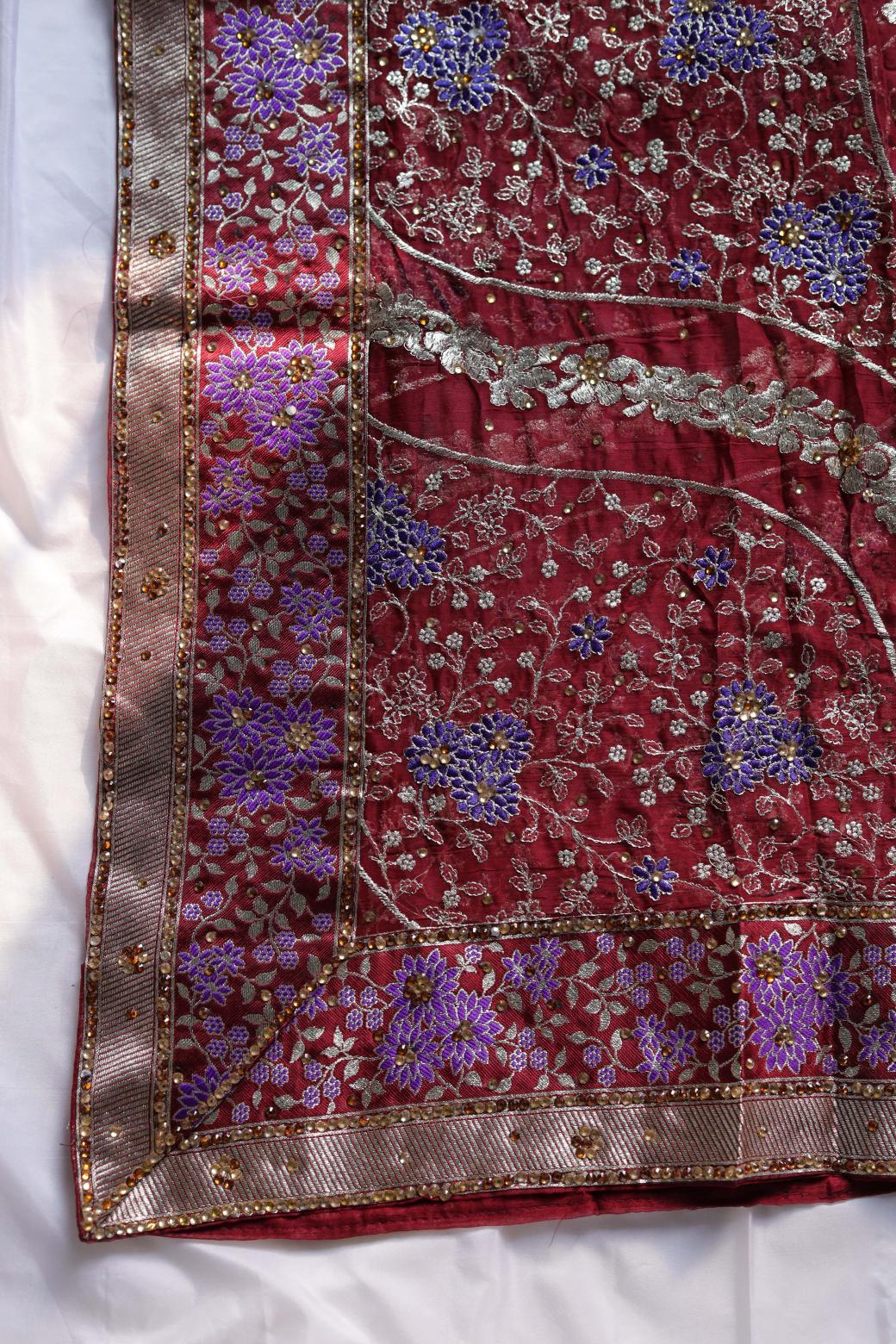 MAROON COLOUR WITH PURPLE COLOR MEENAKARI DESIGN PURE KIMKHAB BANARASI GHARARA