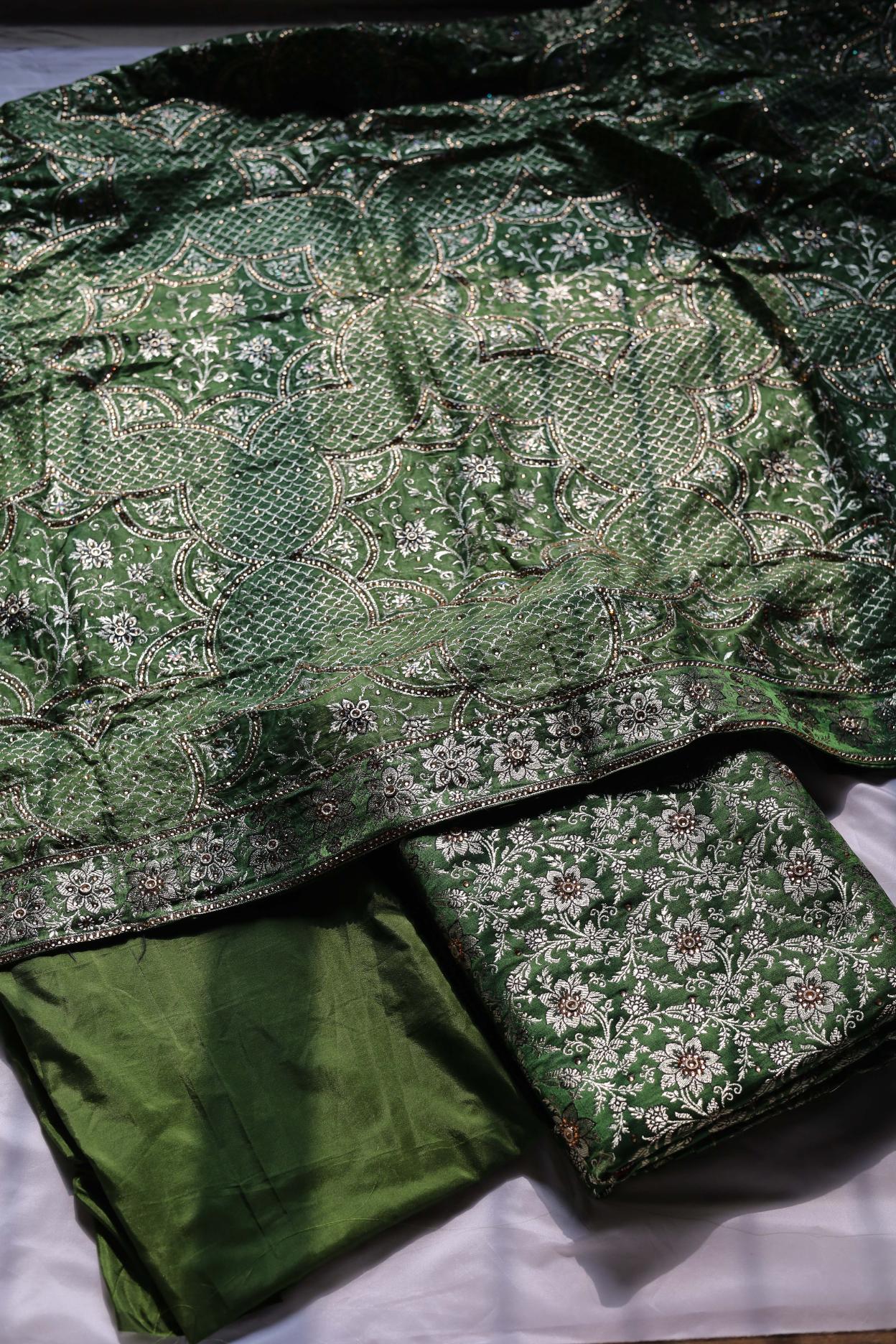 MEHNDI GREEN COLOUR PURE KATAAN KIMKHAB BANARASI GHARARA