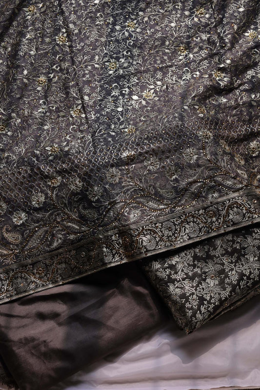 MUD GREY COLOUR KIMKHAB BANARASI GHARARA