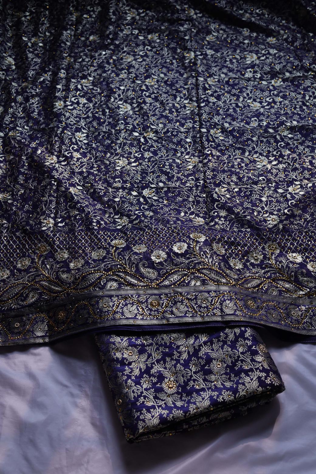 NAVY BLUE COLOUR KIMKHAB BANARASI GHARARA