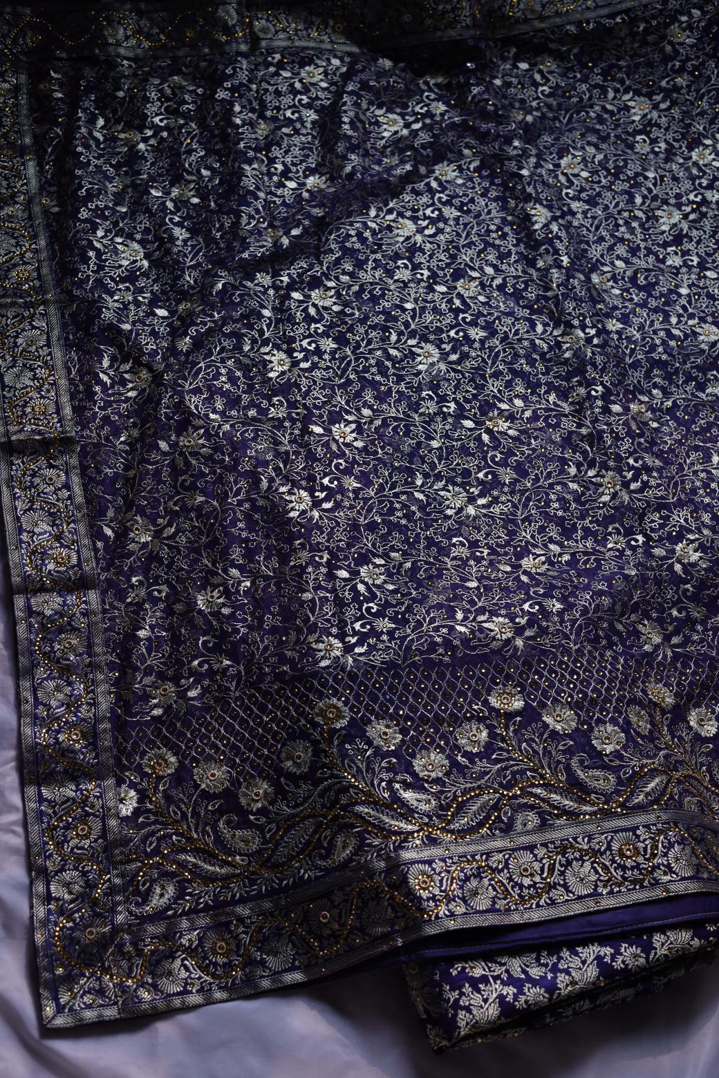 NAVY BLUE COLOUR KIMKHAB BANARASI GHARARA