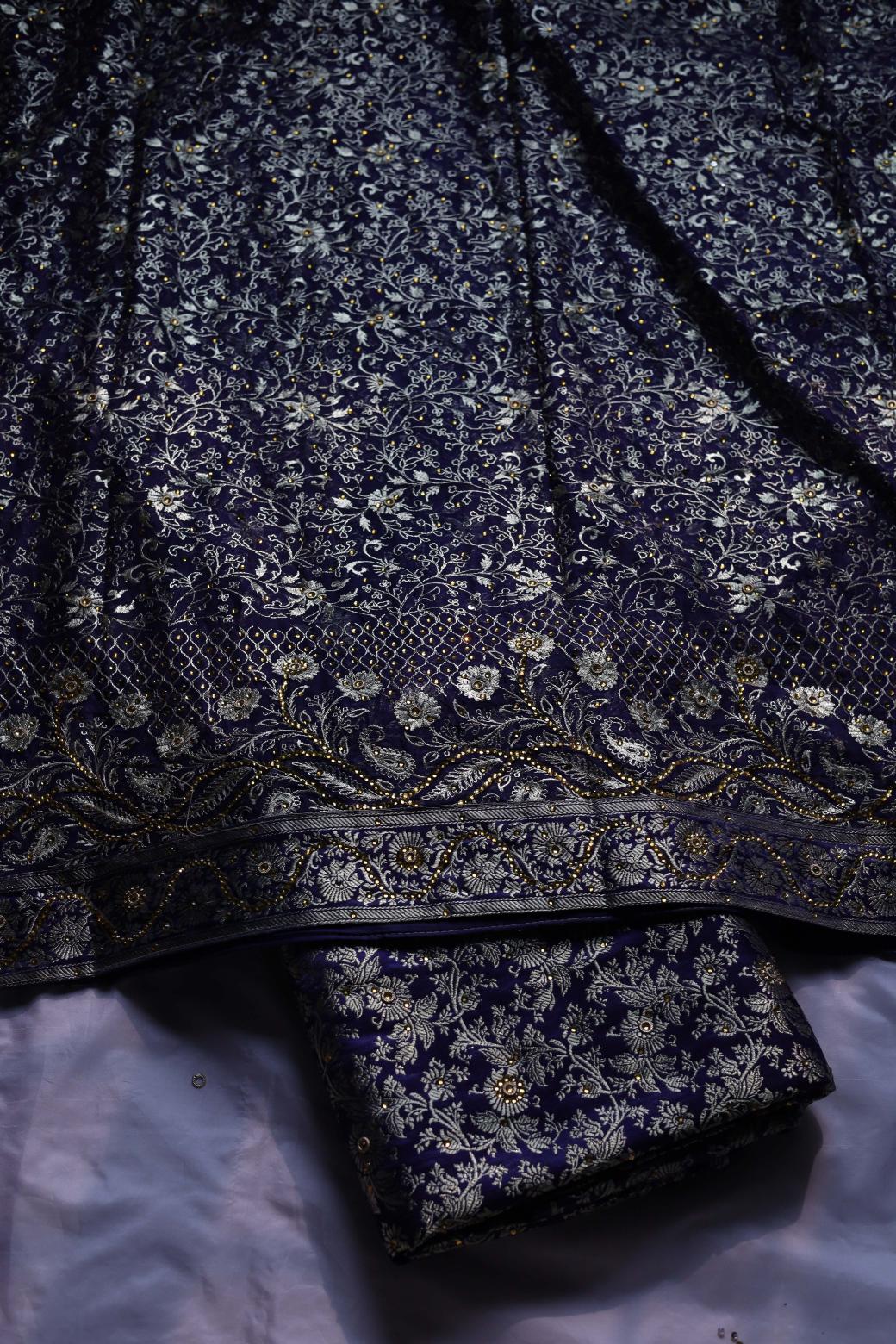NAVY BLUE COLOUR KIMKHAB BANARASI GHARARA