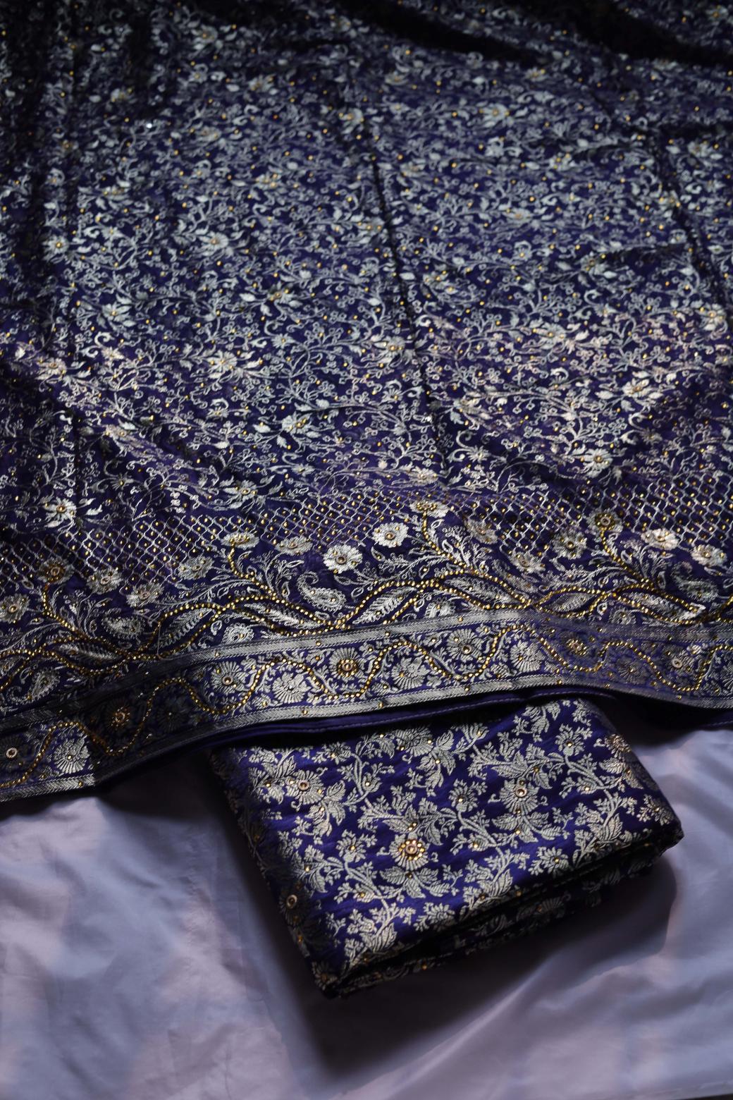 NAVY BLUE COLOUR KIMKHAB BANARASI GHARARA