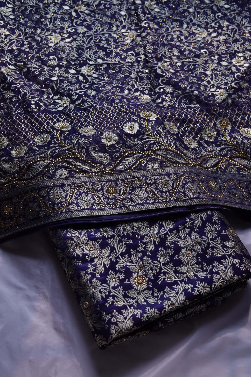 NAVY BLUE COLOUR KIMKHAB BANARASI GHARARA