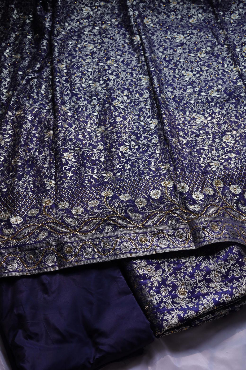NAVY BLUE COLOUR KIMKHAB BANARASI GHARARA