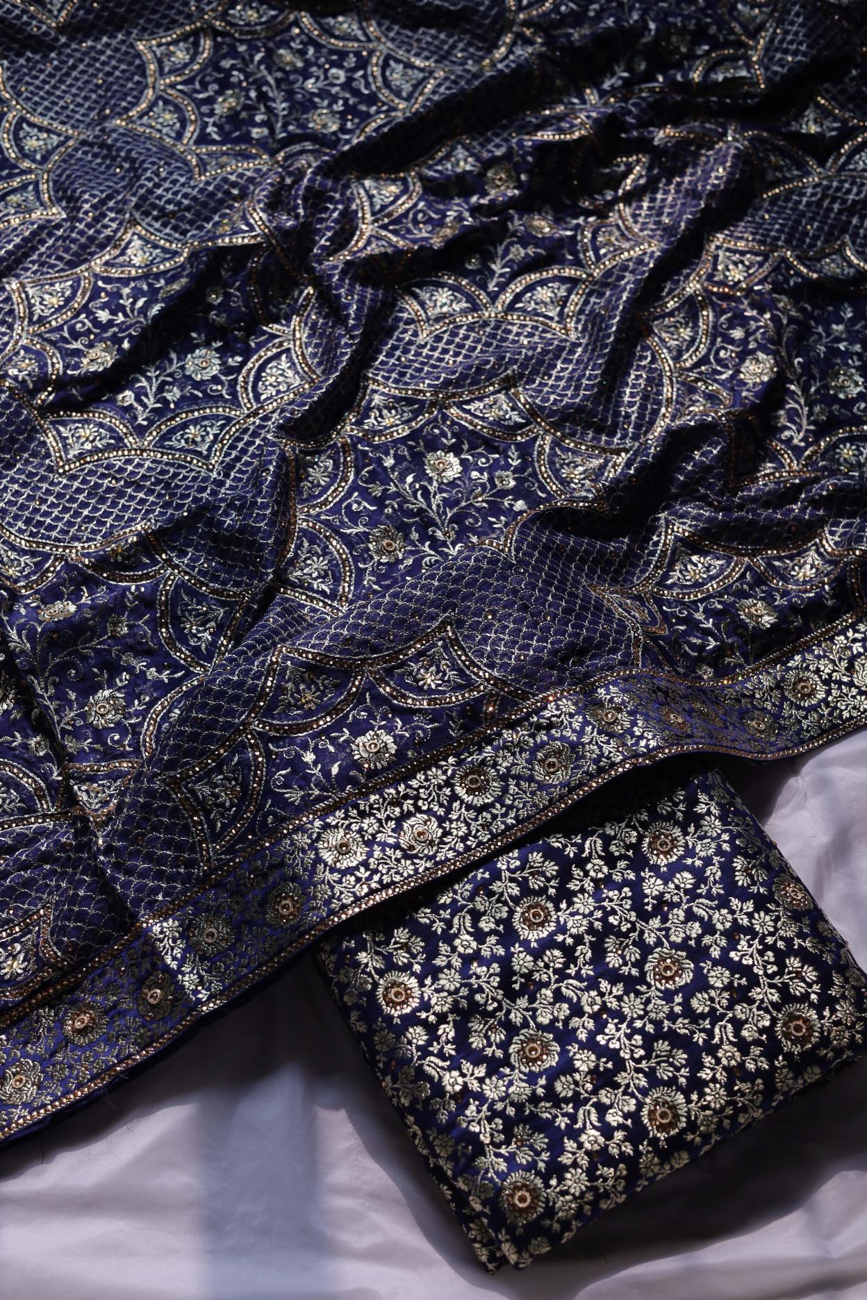 NAVY BLUE COLOUR PURE KATAAN KIMKHAB BANARASI GHARARA