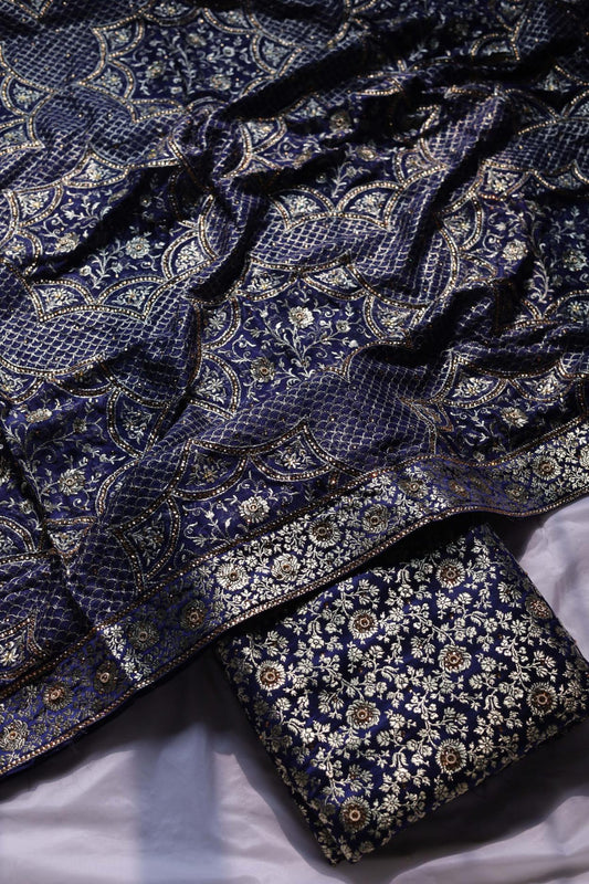 NAVY BLUE COLOUR PURE KATAAN KIMKHAB BANARASI GHARARA