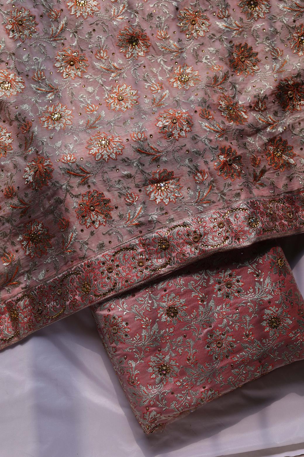 PEACH COLOUR PURE KATAAN KIMKHAB BANARASI GHARARA