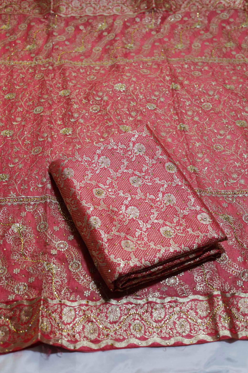 PEACH COLOUR KIMKHAB BANARASI GHARARA