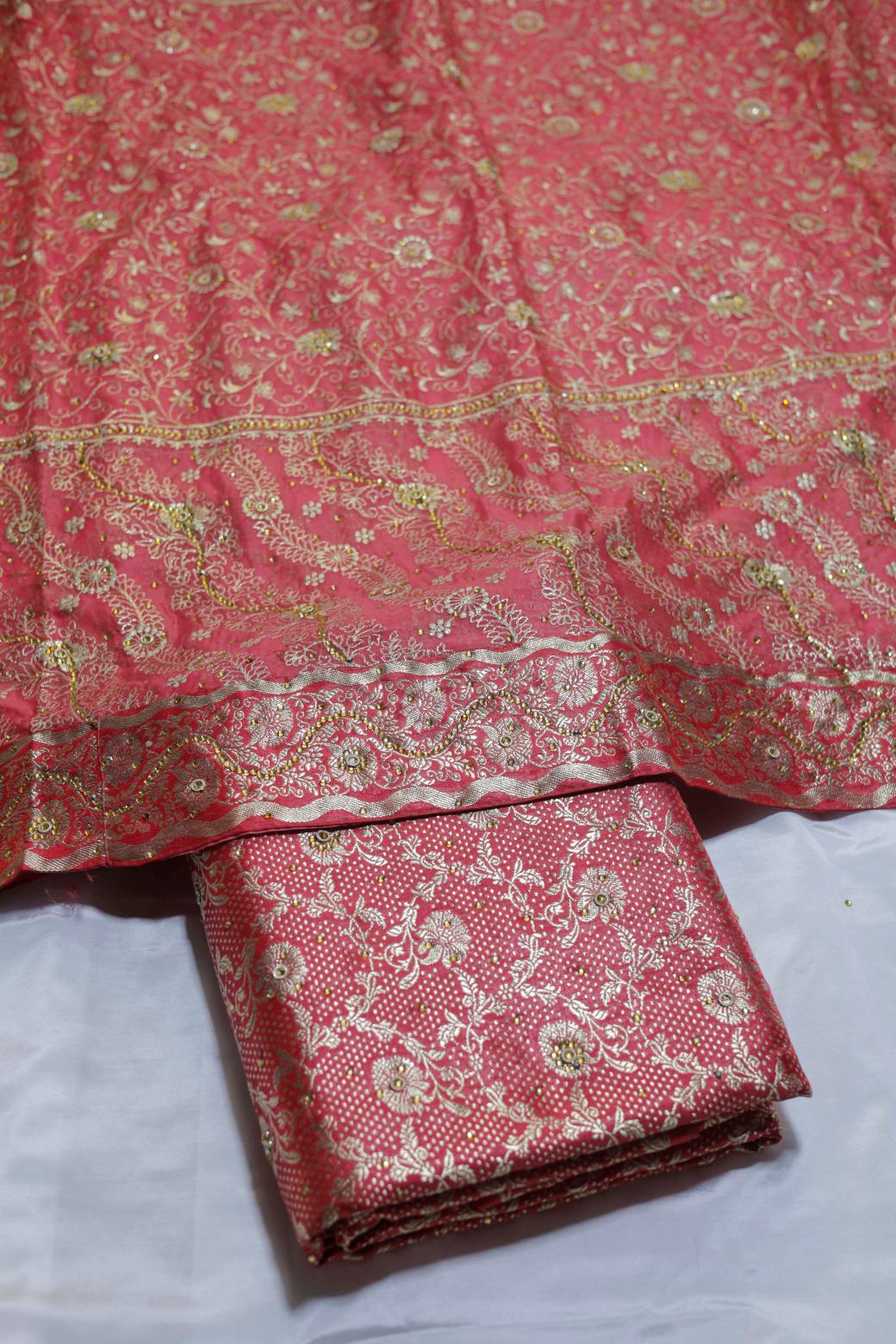 PEACH COLOUR KIMKHAB BANARASI GHARARA