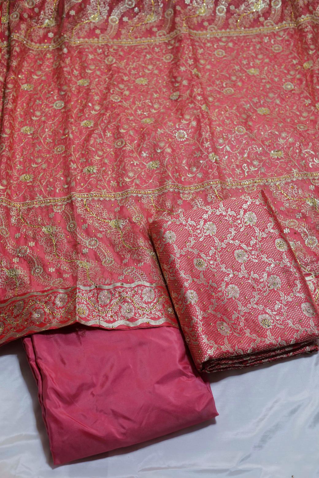 PEACH COLOUR KIMKHAB BANARASI GHARARA