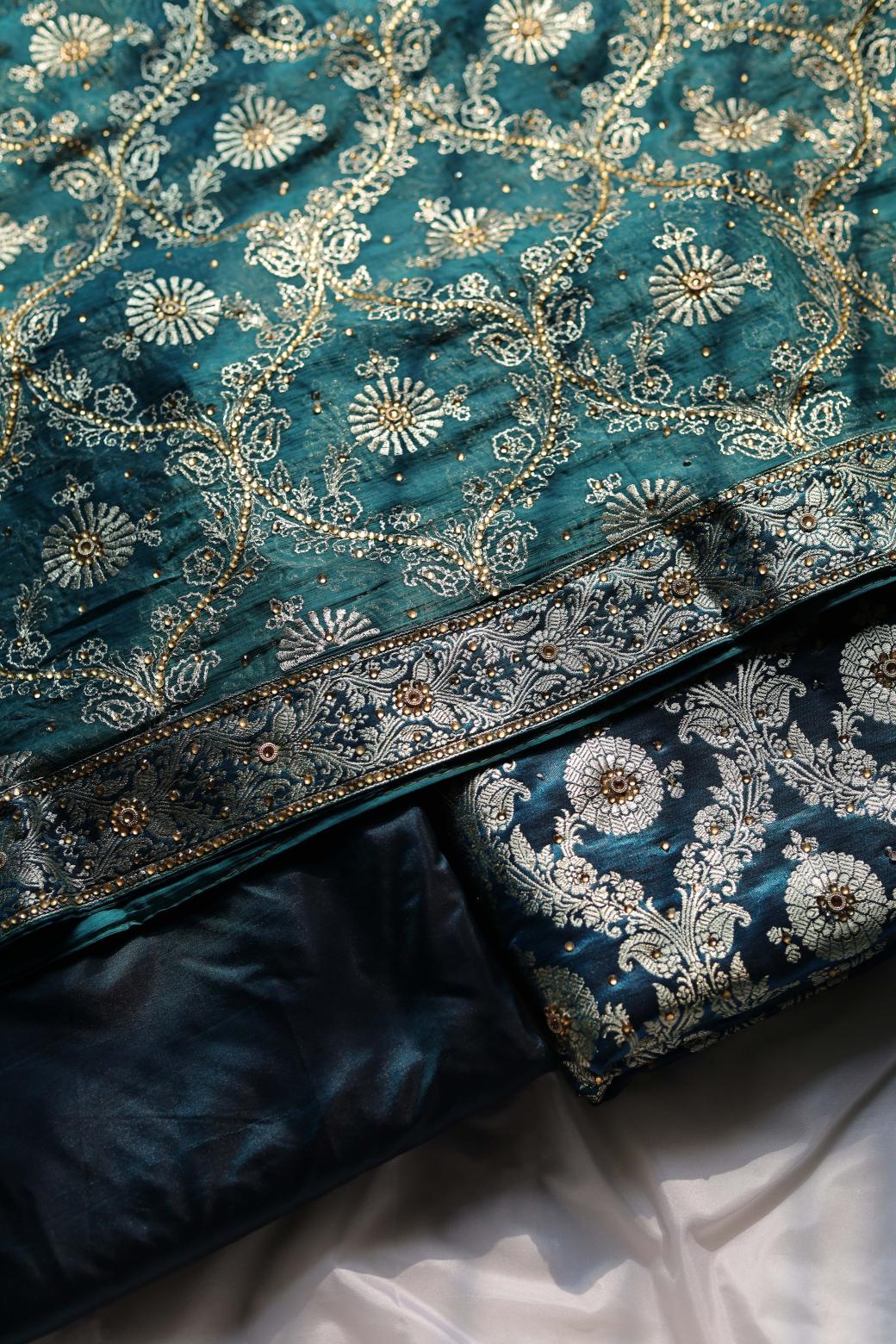 PEACOCK BLUE COLOUR KIMKHAB BANARASI GHARARA