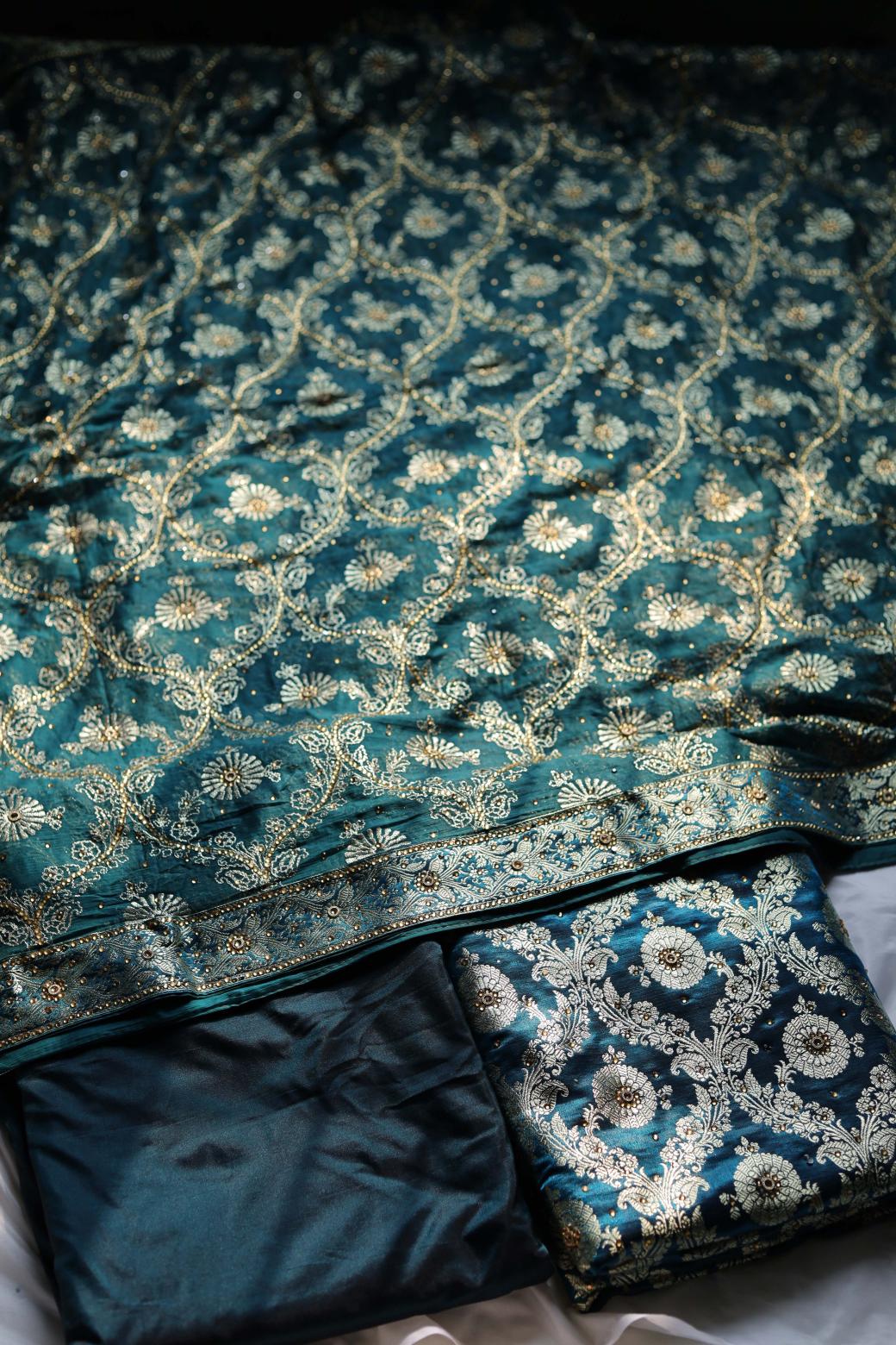 PEACOCK BLUE COLOUR KIMKHAB BANARASI GHARARA