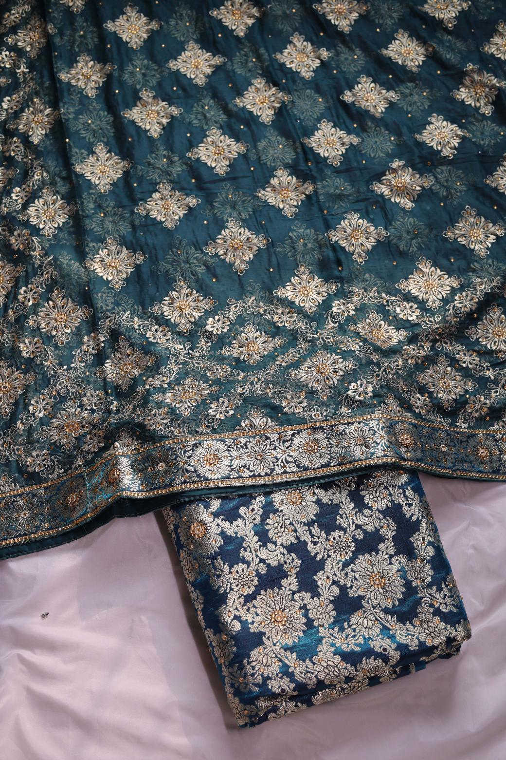 PEACOCK BLUE COLOUR KIMKHAB BANARASI GHARARA