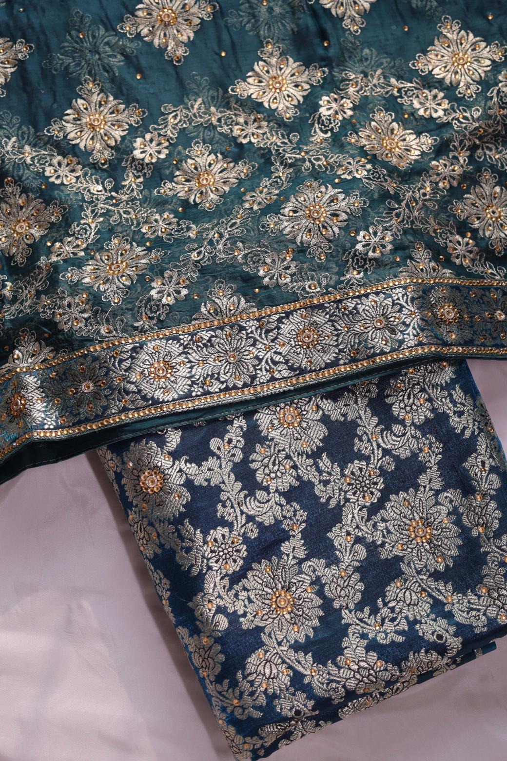 PEACOCK BLUE COLOUR KIMKHAB BANARASI GHARARA