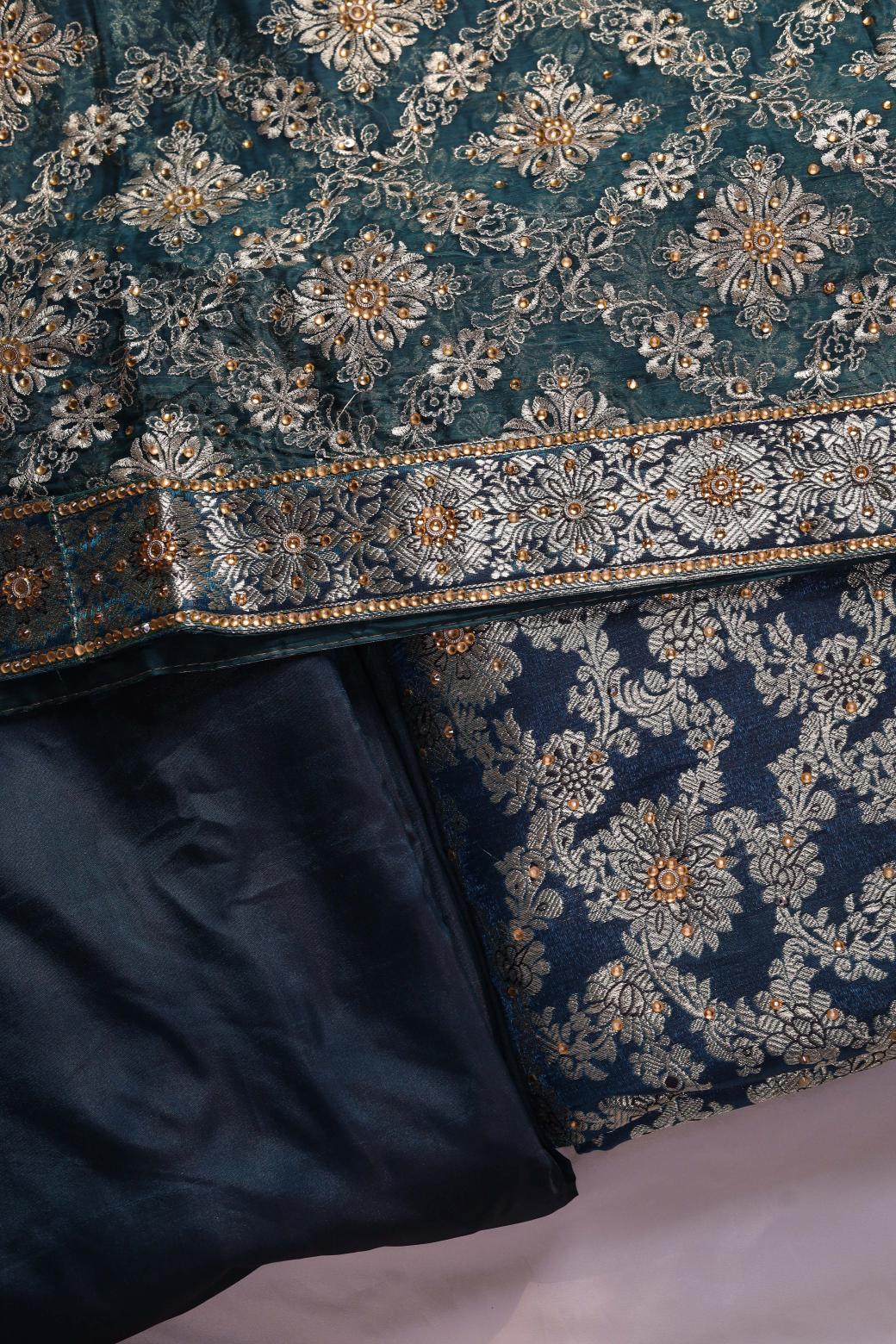 PEACOCK BLUE COLOUR KIMKHAB BANARASI GHARARA