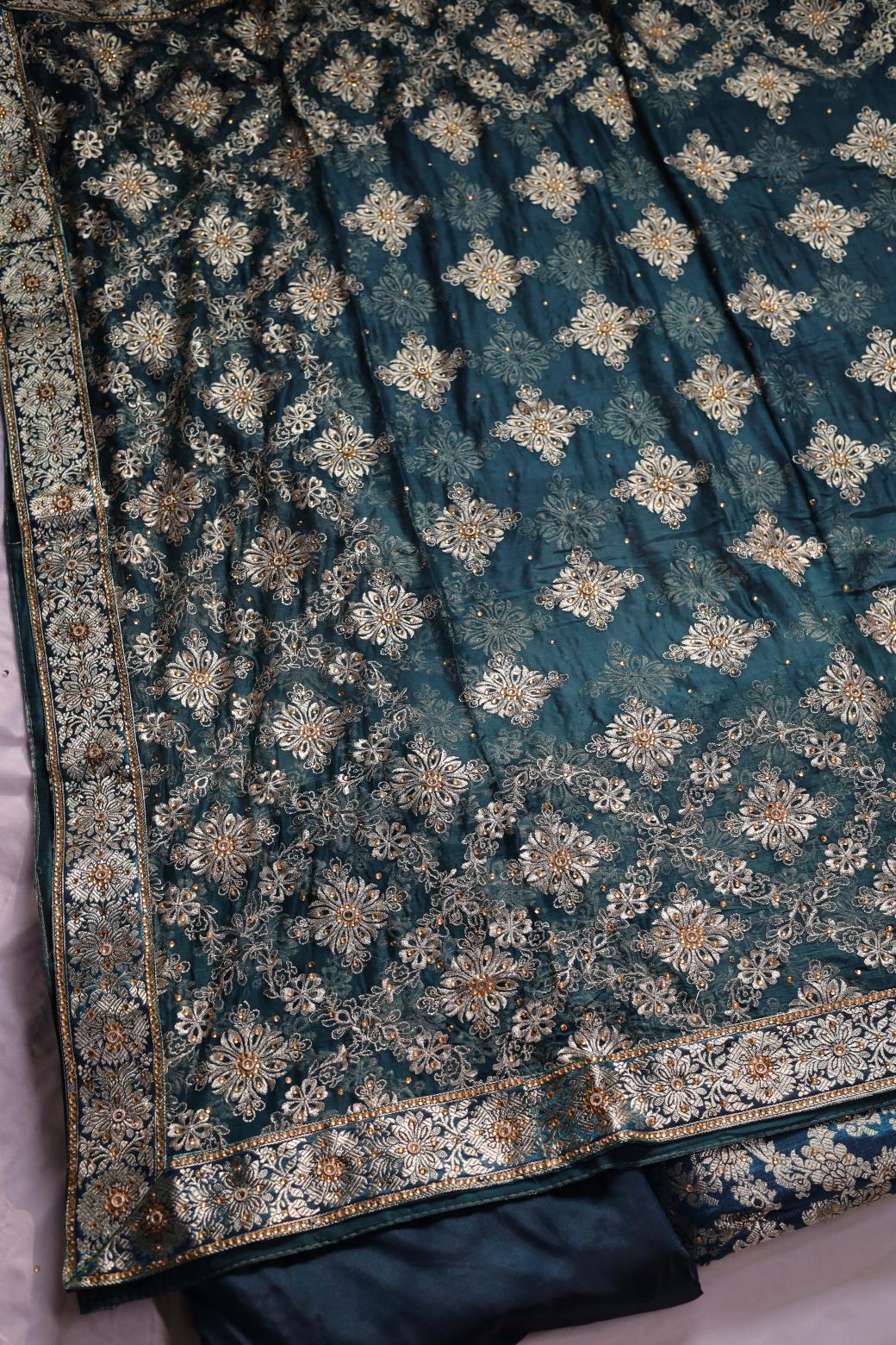 PEACOCK BLUE COLOUR KIMKHAB BANARASI GHARARA
