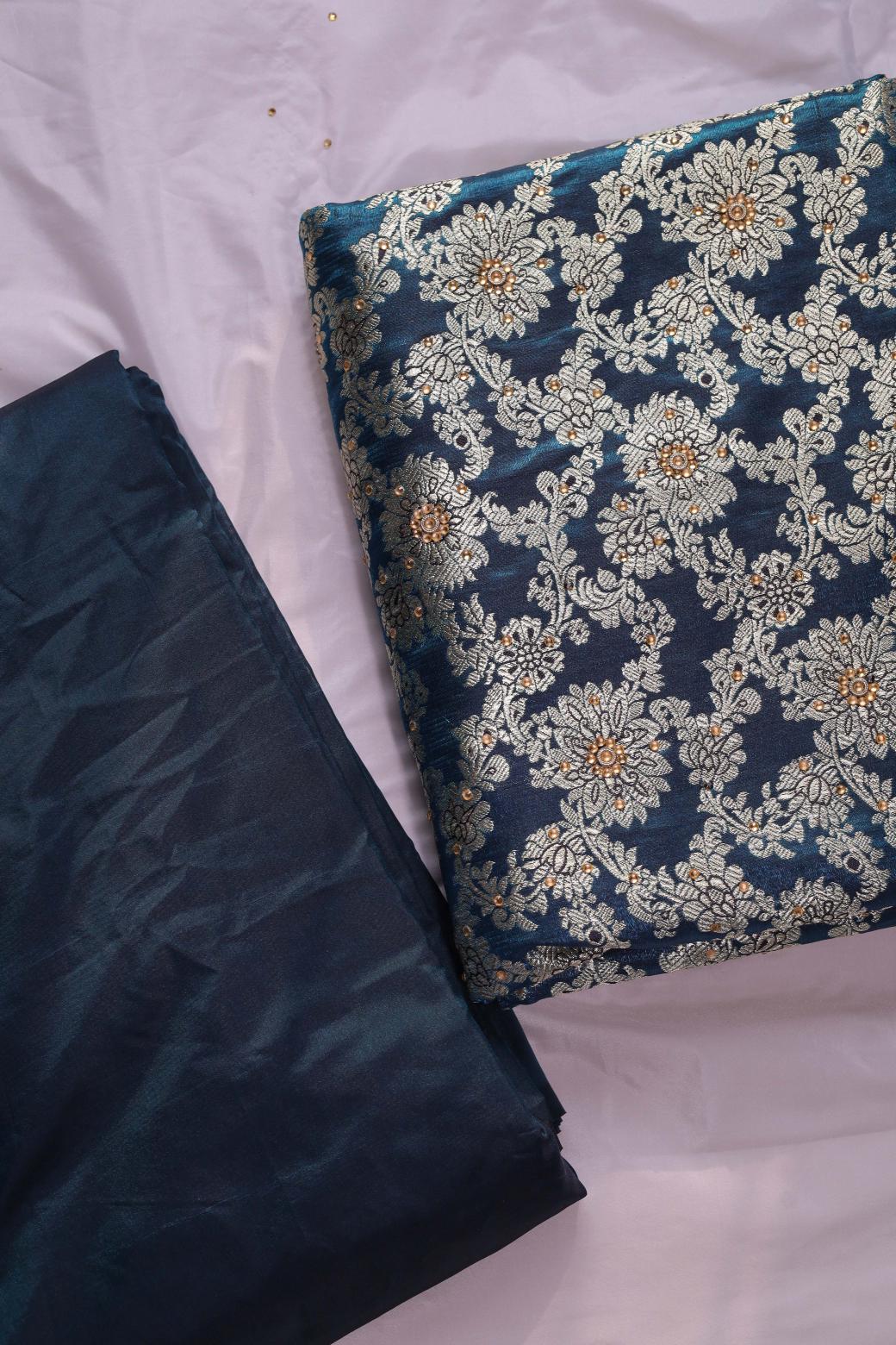 PEACOCK BLUE COLOUR KIMKHAB BANARASI GHARARA