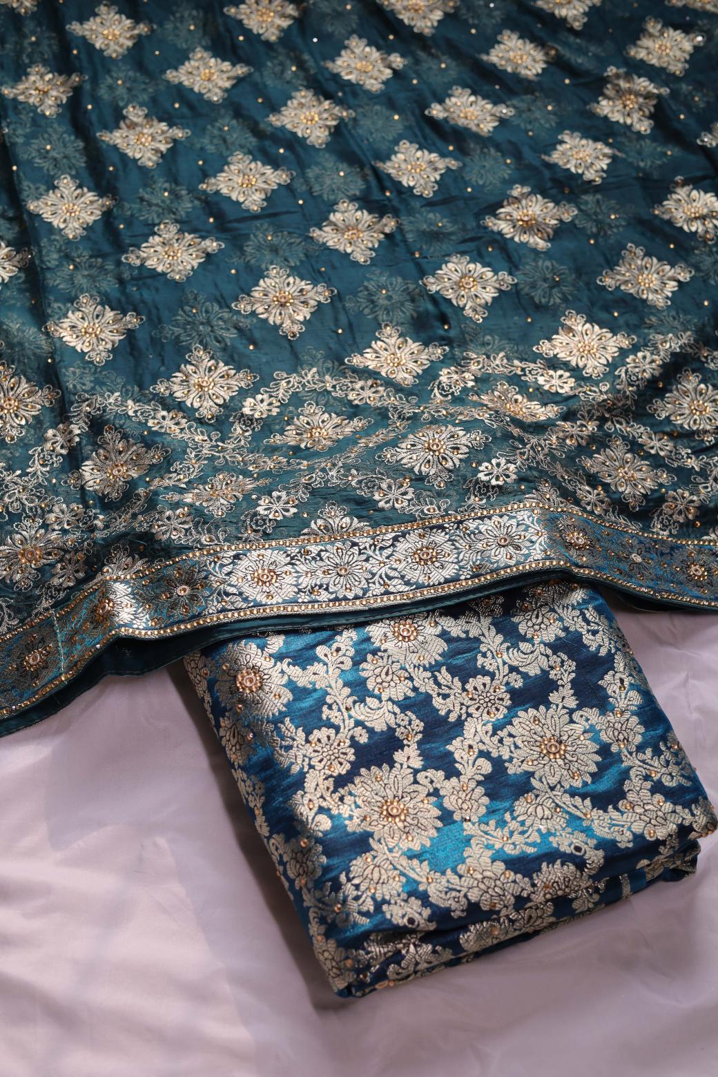 PEACOCK BLUE COLOUR KIMKHAB BANARASI GHARARA