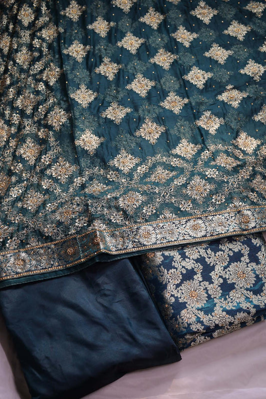 PEACOCK BLUE COLOUR KIMKHAB BANARASI GHARARA