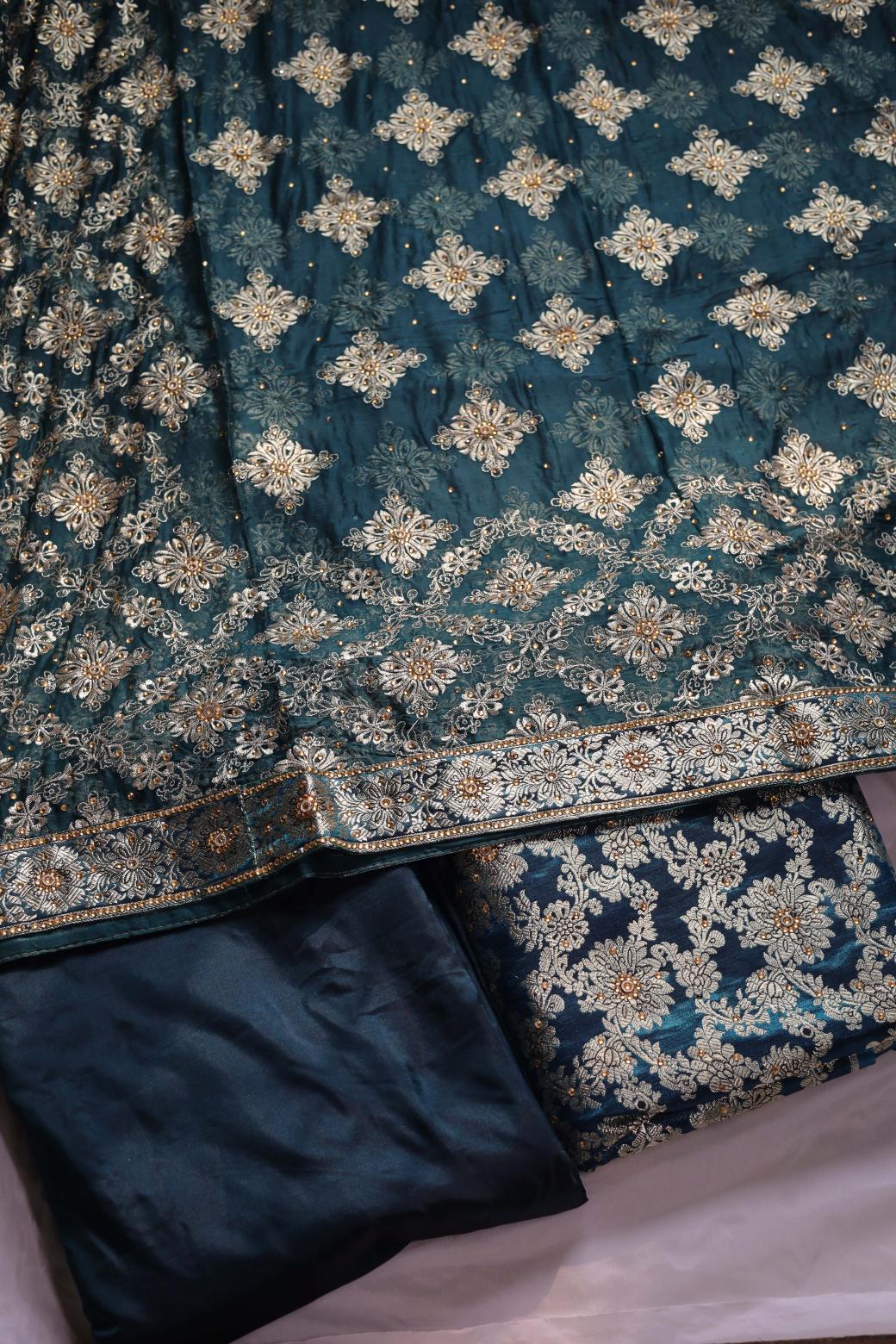 PEACOCK BLUE COLOUR KIMKHAB BANARASI GHARARA