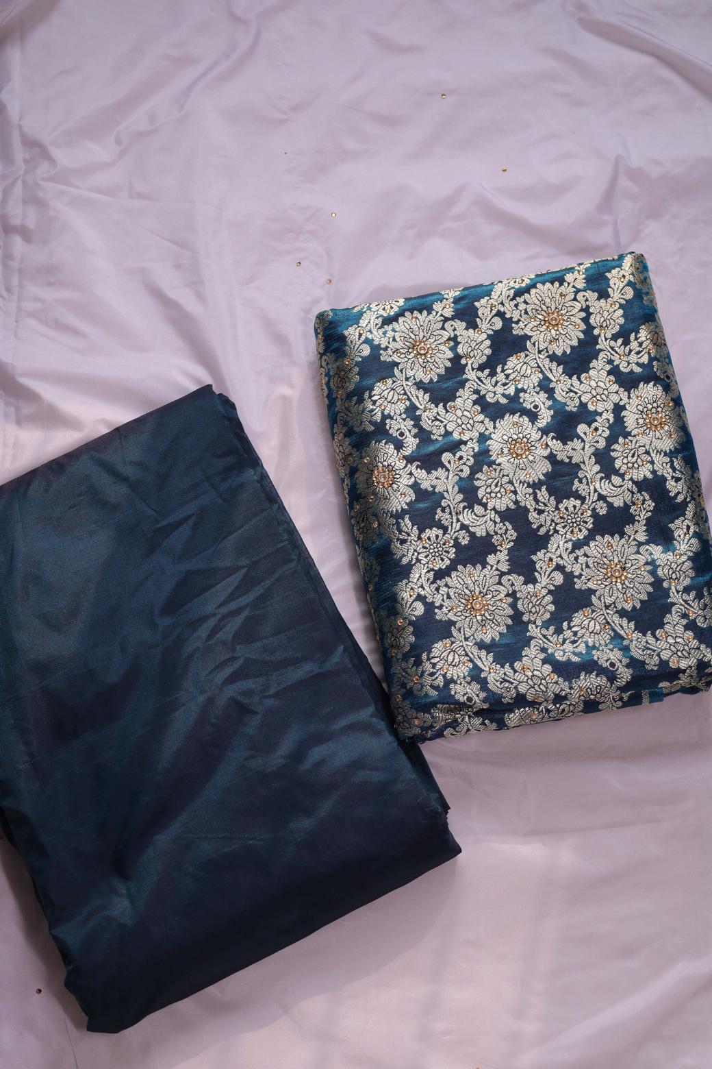 PEACOCK BLUE COLOUR KIMKHAB BANARASI GHARARA