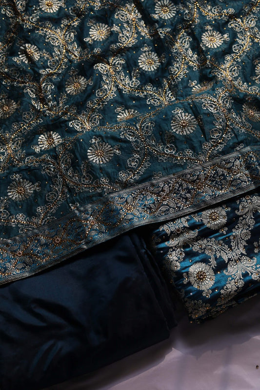 PEACOCK GREEN COLOUR KIMKHAB BANARASI GHARARA