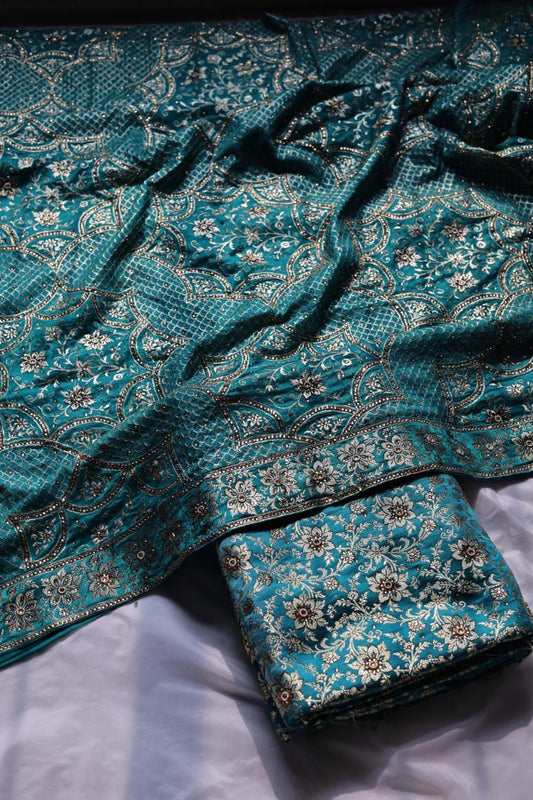 PEACOCK GREEN COLOUR PURE KATAAN KIMKHAB BANARASI GHARARA