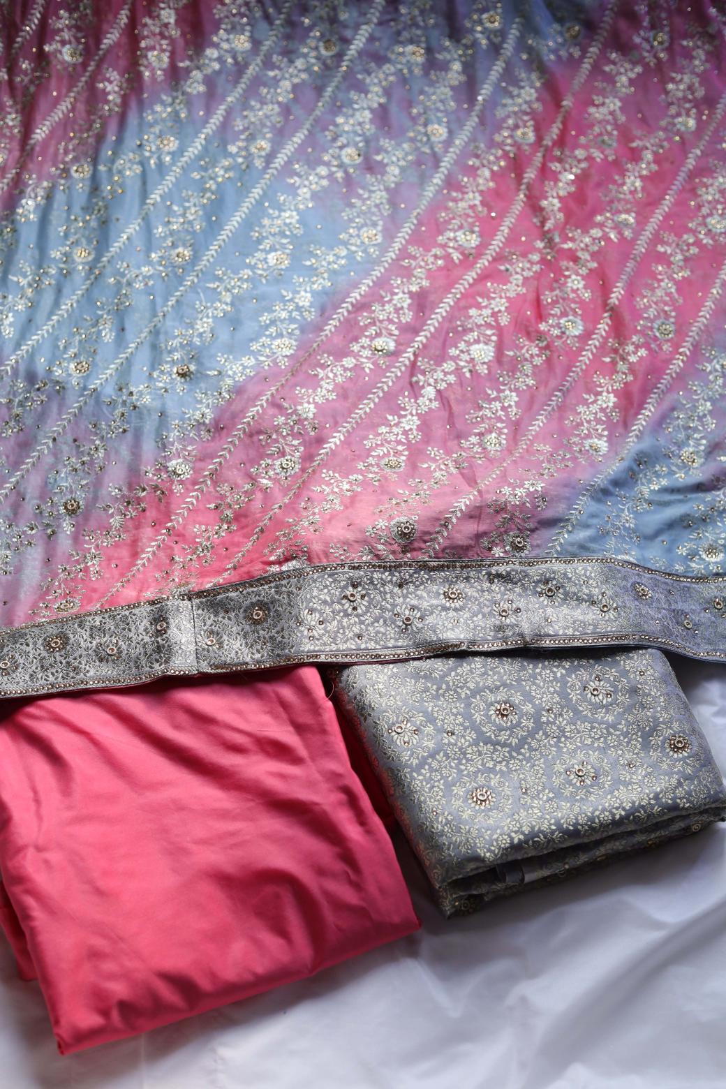 PINK AND GREY COLOUR PURE KIMKHAB BANARASI GHARARA.