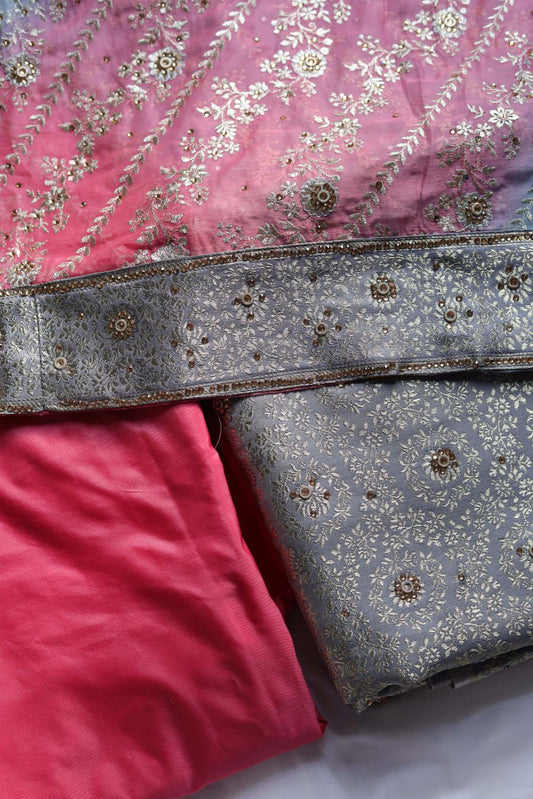 PINK AND GREY COLOUR PURE KIMKHAB BANARASI GHARARA.