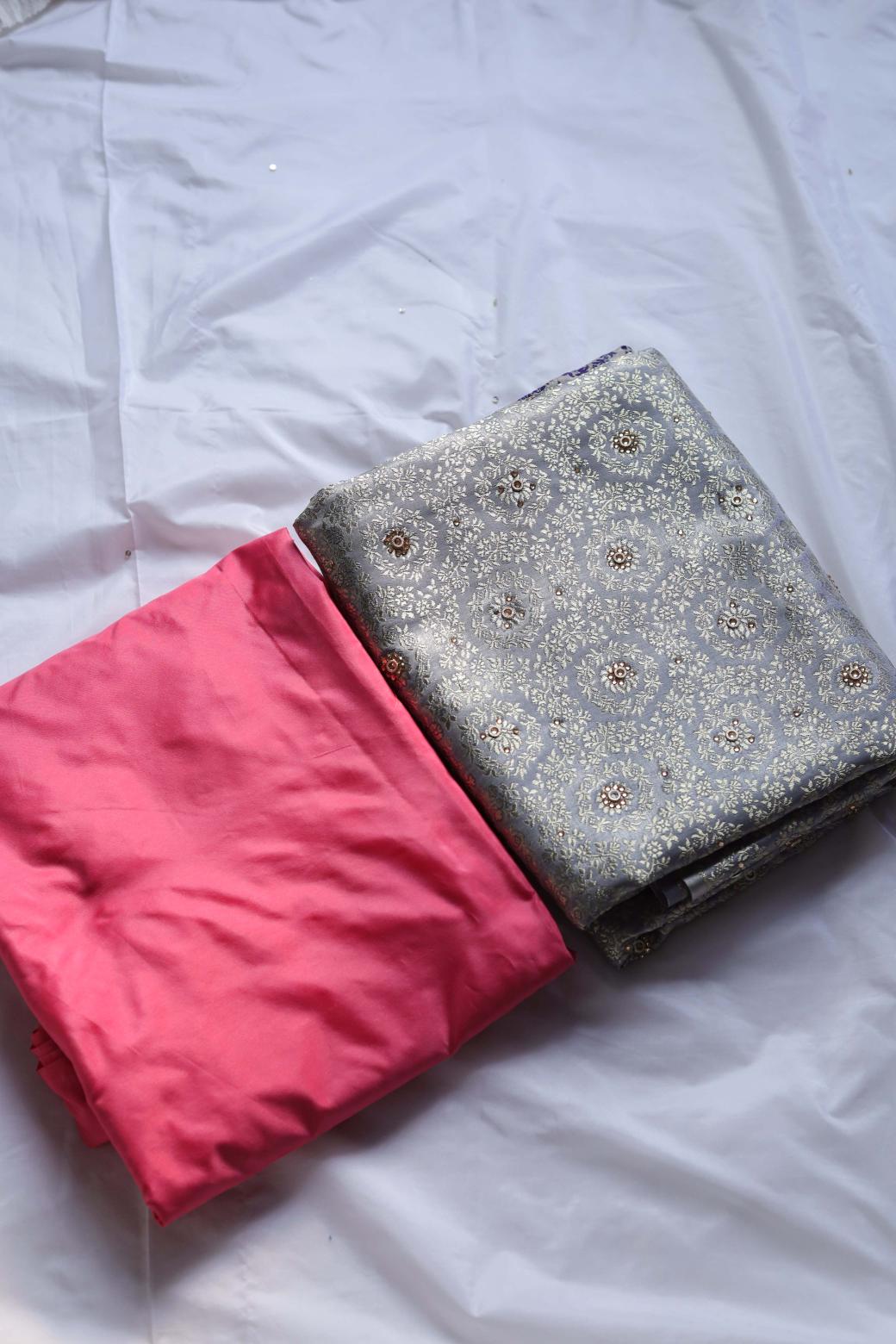 PINK AND GREY COLOUR PURE KIMKHAB BANARASI GHARARA.