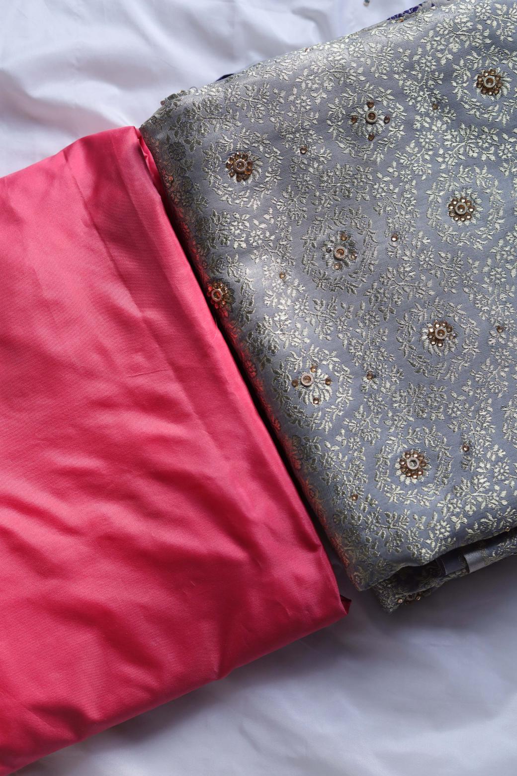 PINK AND GREY COLOUR PURE KIMKHAB BANARASI GHARARA.
