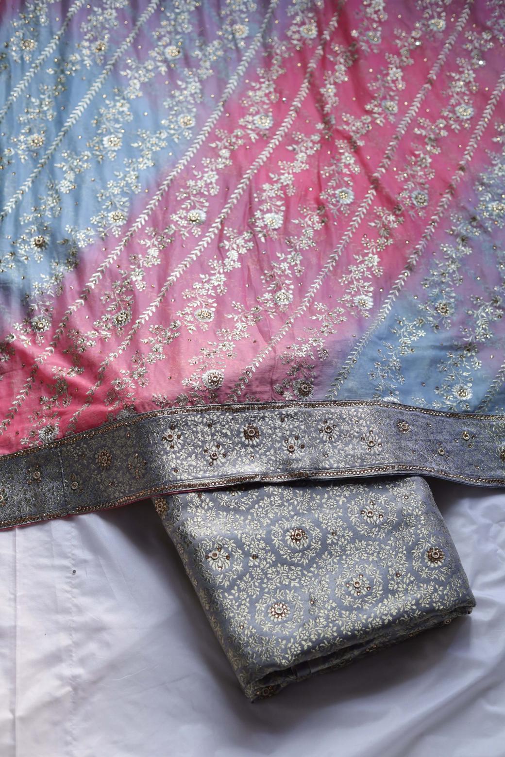 PINK AND GREY COLOUR PURE KIMKHAB BANARASI GHARARA.