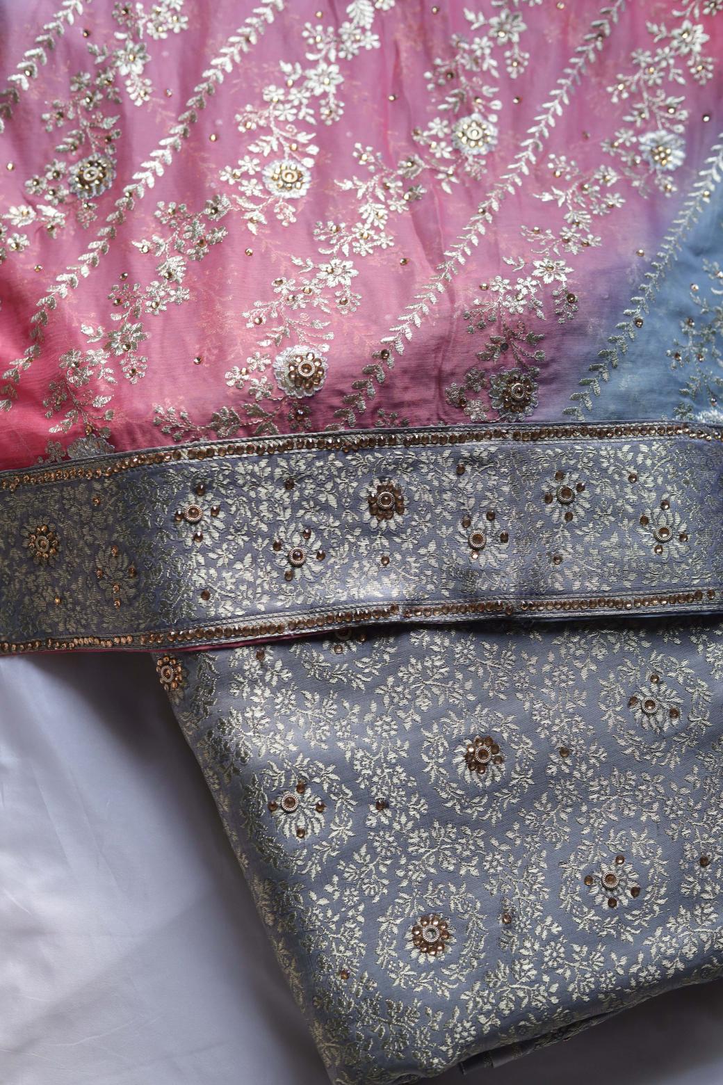 PINK AND GREY COLOUR PURE KIMKHAB BANARASI GHARARA.