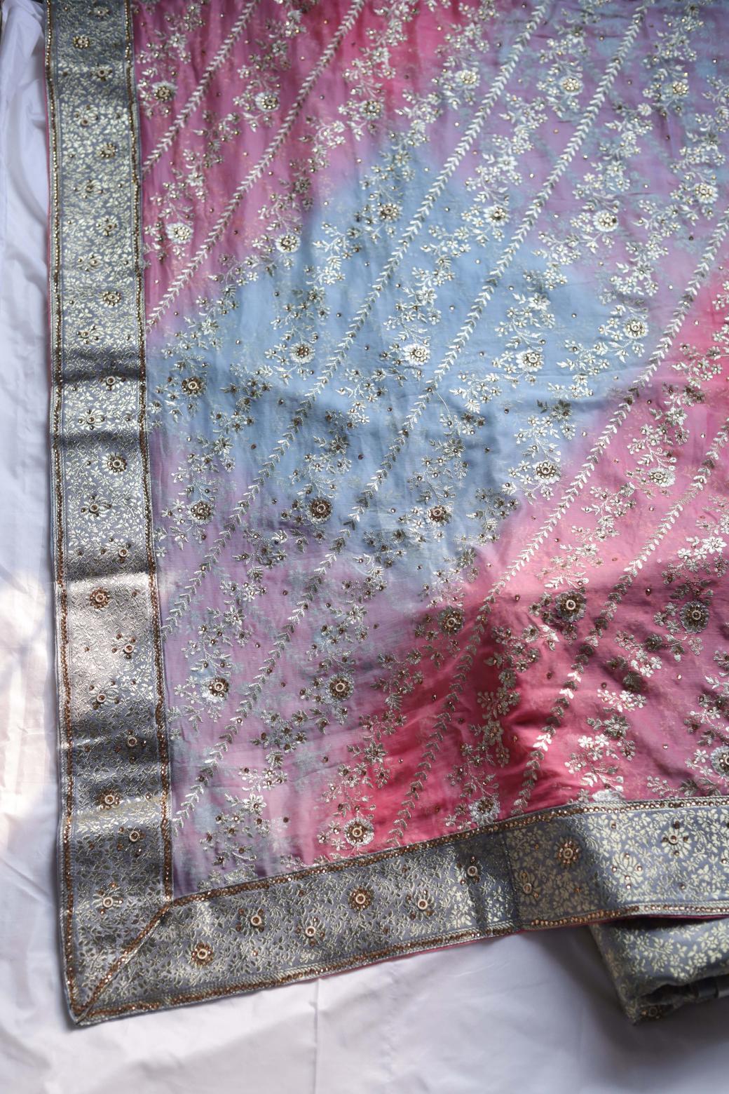 PINK AND GREY COLOUR PURE KIMKHAB BANARASI GHARARA.