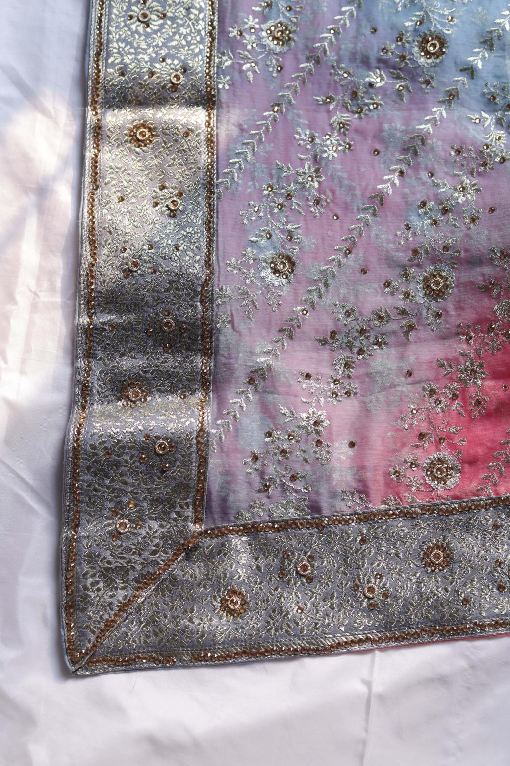 PINK AND GREY COLOUR PURE KIMKHAB BANARASI GHARARA.