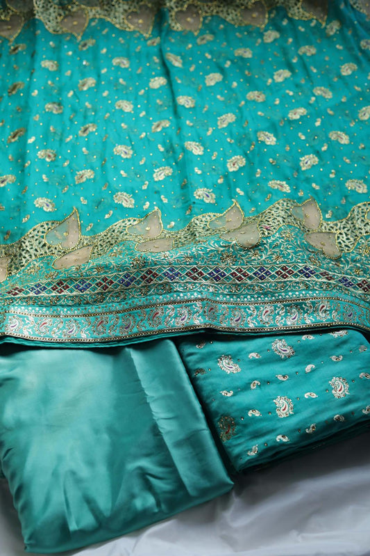 RAMA GREEN COLOUR PURE POTT SILK  BANARASI GHARARA