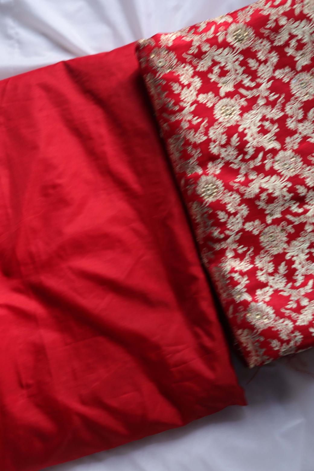 RED AND GOLDEN CONTRAST COLOUR KIMKHAB BANARASI GHARARA