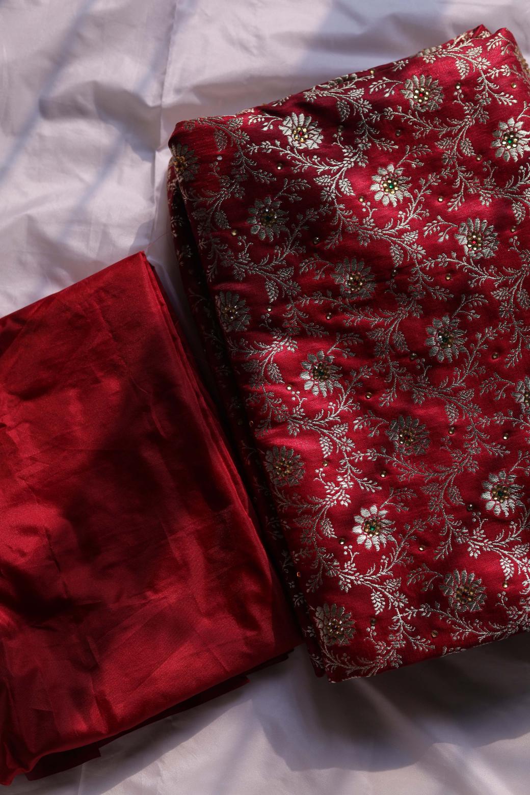 RED AND GREEN CONTRAST COLOUR PURE KIMKHAB BANARASI GHARARA