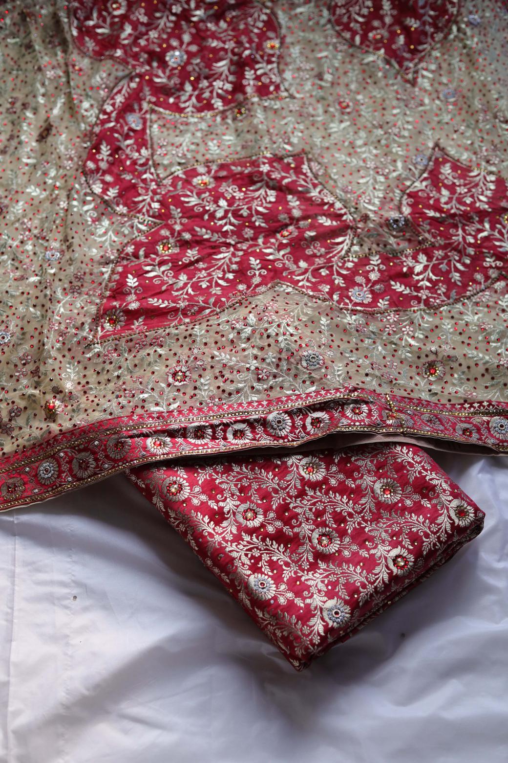 RED COLOUR KIMKHAB BANARASI GHARARA