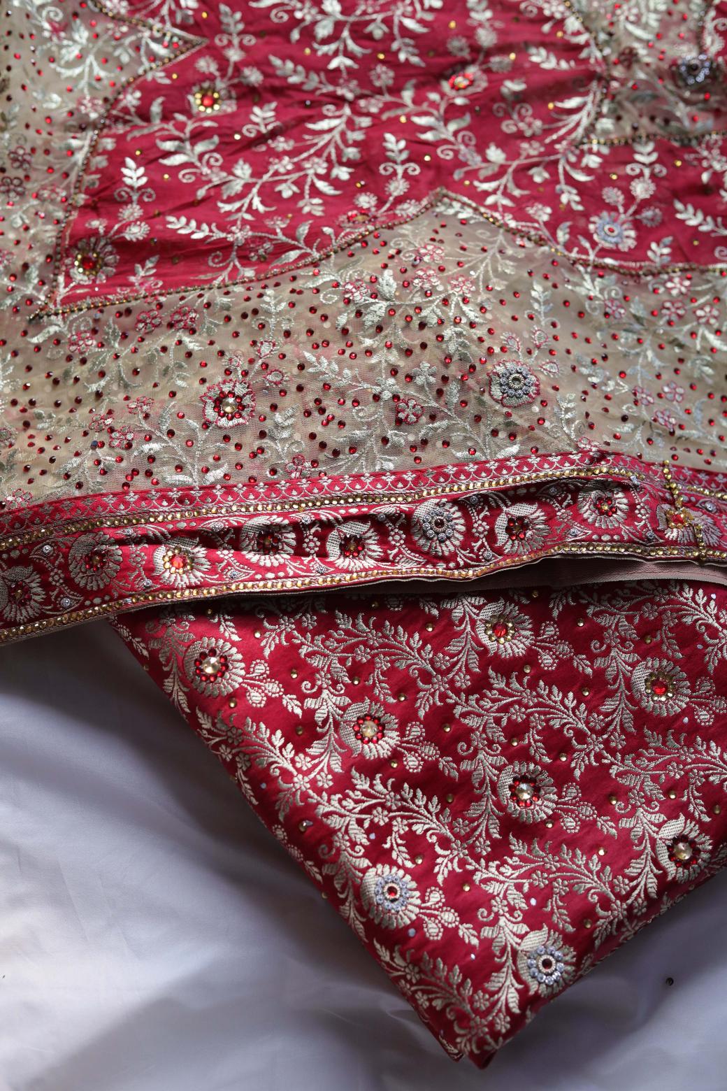RED COLOUR KIMKHAB BANARASI GHARARA