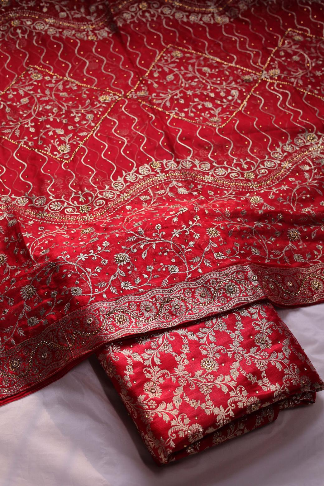 RED COLOUR KIMKHAB BANARASI GHARARA