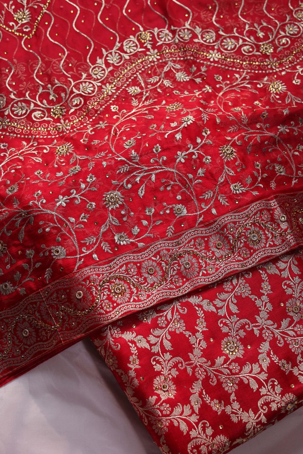 RED COLOUR KIMKHAB BANARASI GHARARA