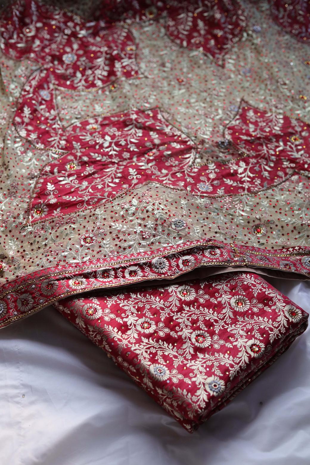 RED COLOUR KIMKHAB BANARASI GHARARA