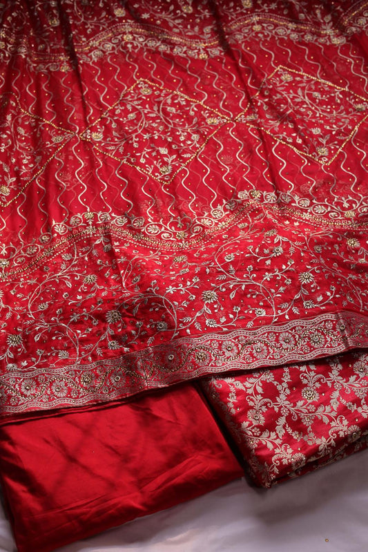 RED COLOUR KIMKHAB BANARASI GHARARA