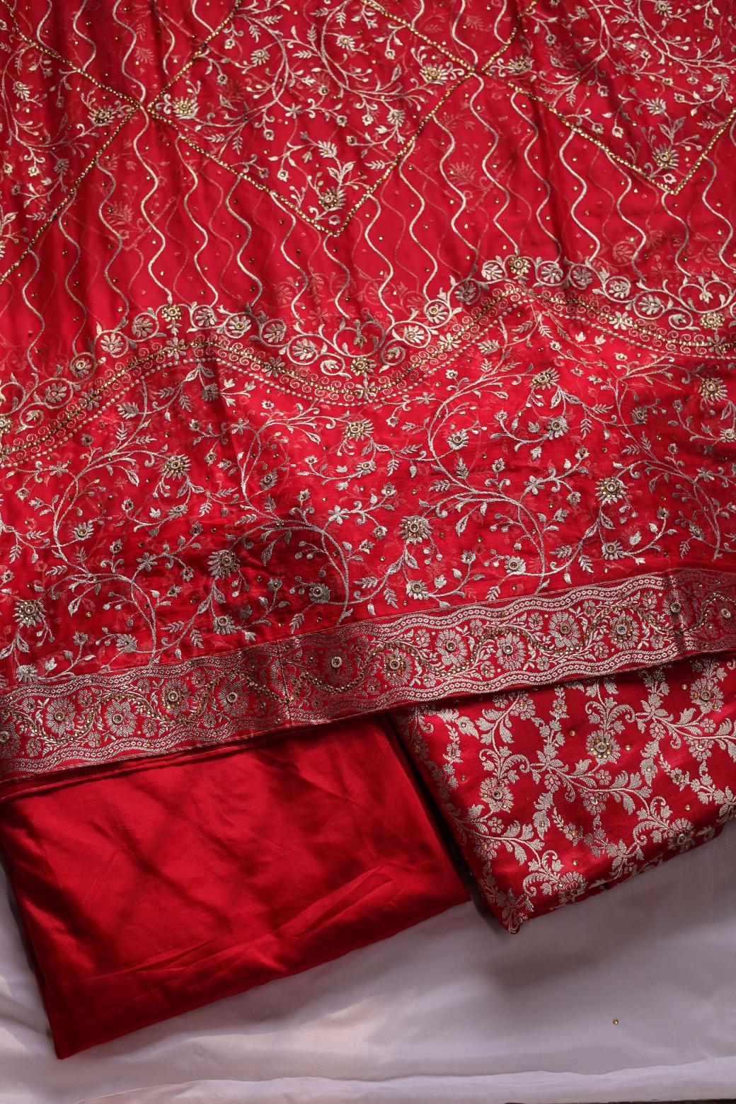 RED COLOUR KIMKHAB BANARASI GHARARA