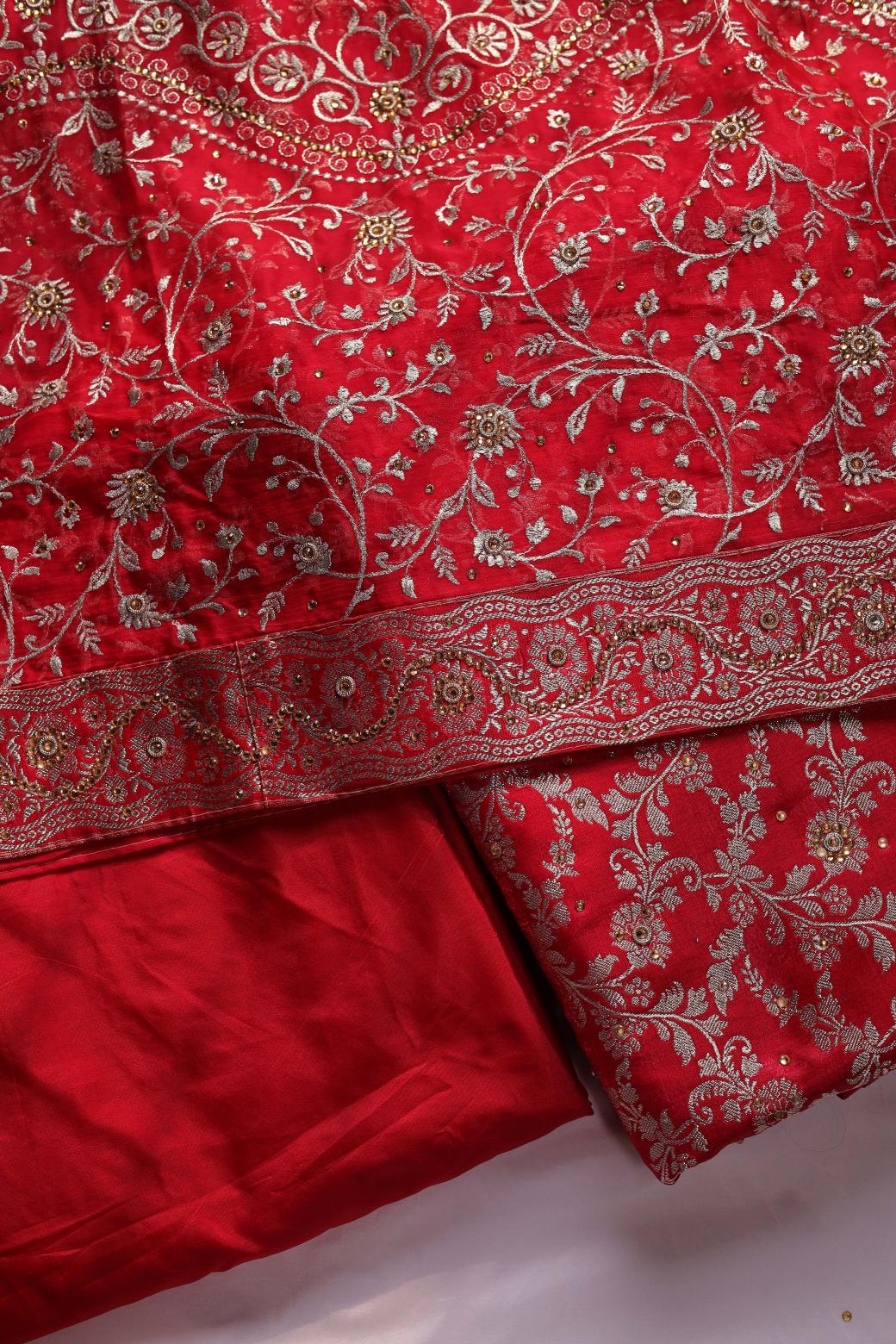RED COLOUR KIMKHAB BANARASI GHARARA
