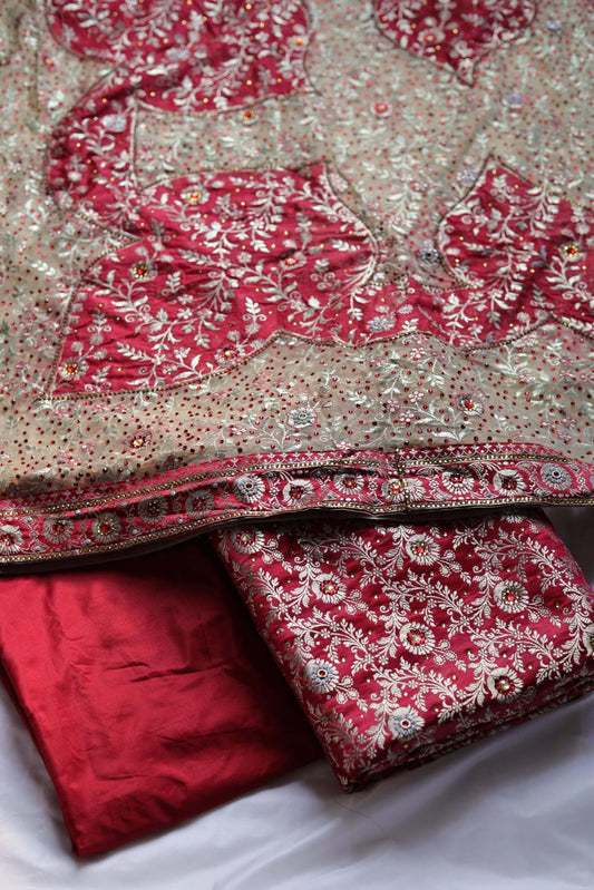 RED COLOUR KIMKHAB BANARASI GHARARA